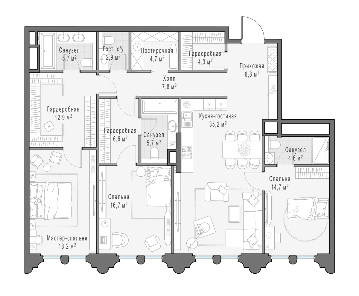 3-комнатная квартира 147 м² в ЖК «Фрунзенский» — планировки 1