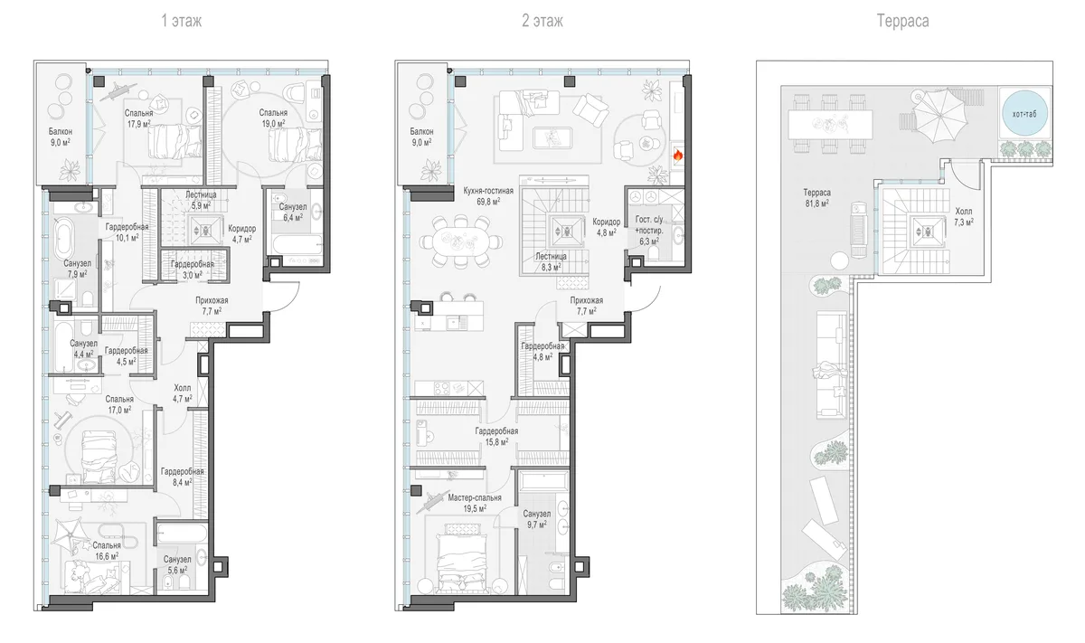 5-комнатный пентхаус 295 м² в ЖК «Фрунзенский» — планировки 3