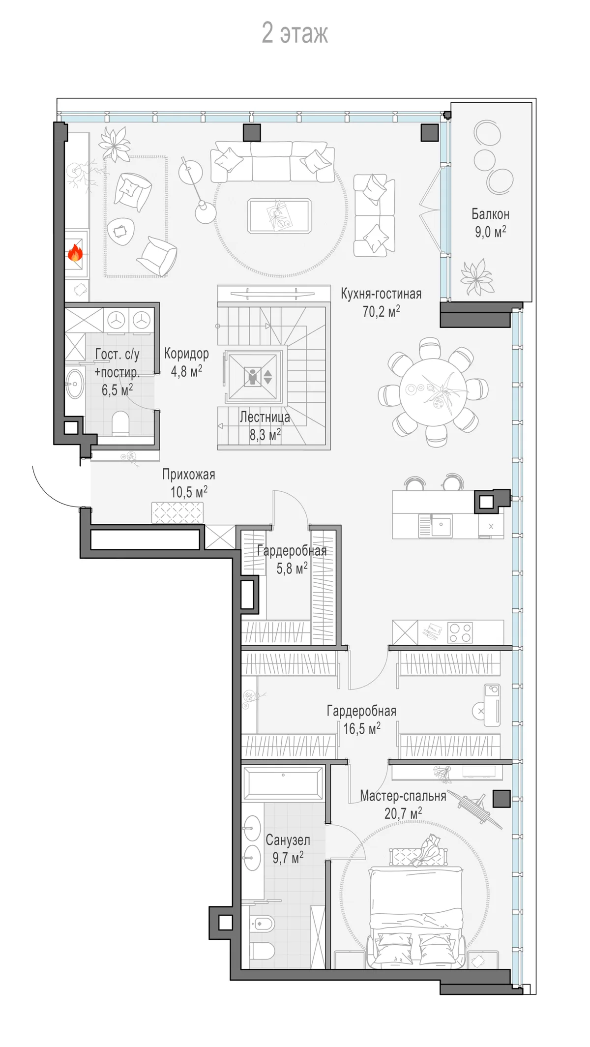 5-комнатный пентхаус 307,1 м² в ЖК «Фрунзенский» — планировки 3