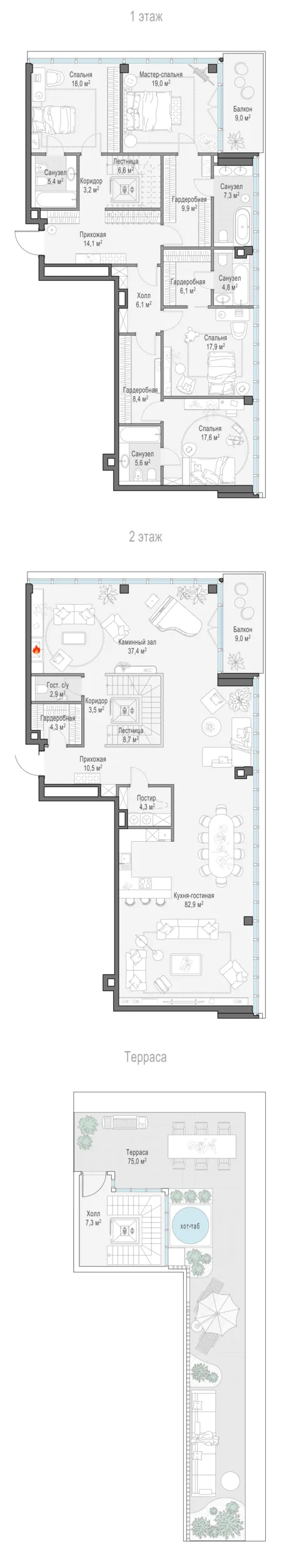 5-комнатный пентхаус 307,1 м² в ЖК «Фрунзенский» — планировки 6