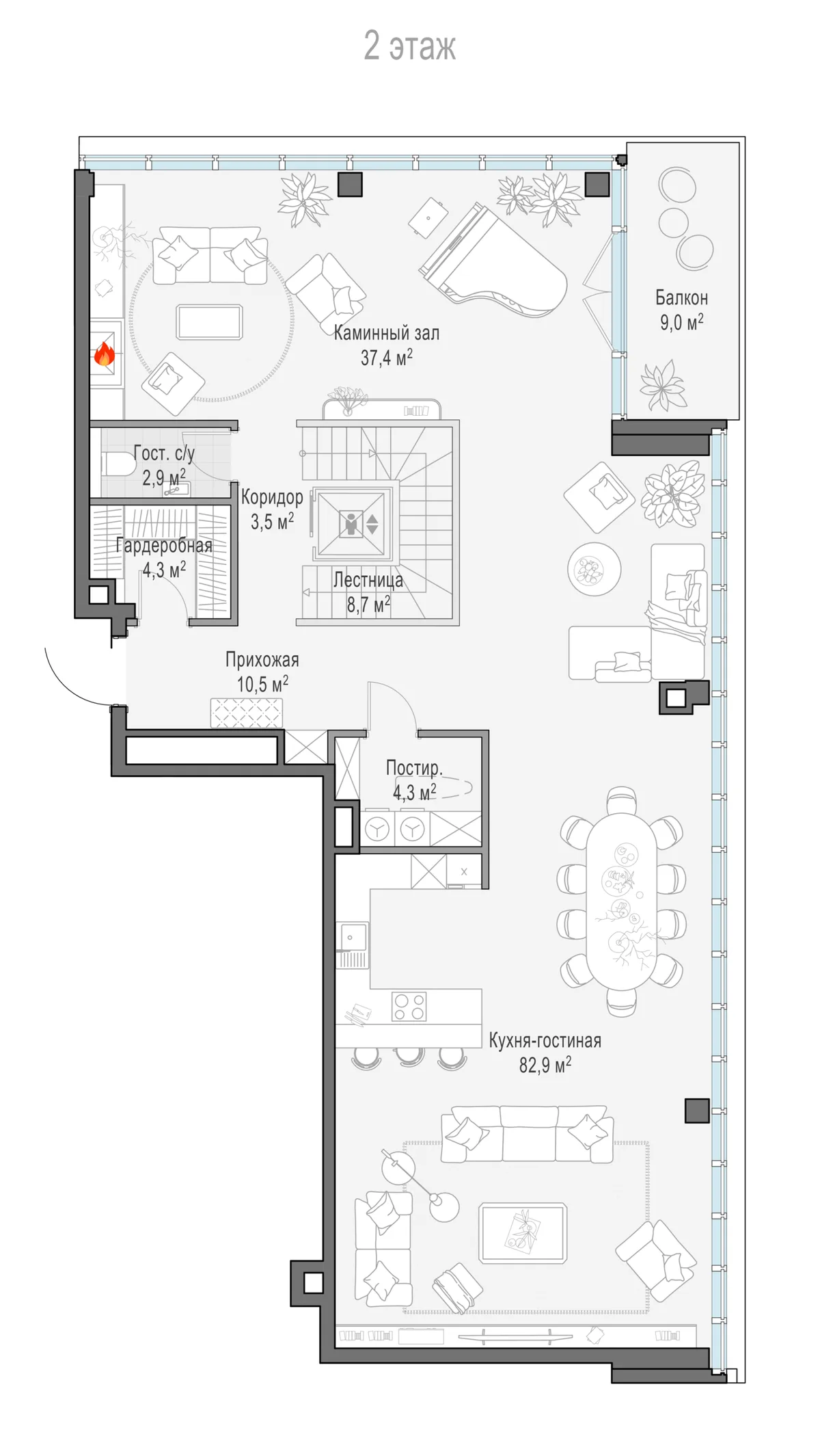 5-комнатный пентхаус 307,1 м² в ЖК «Фрунзенский» — планировки 7