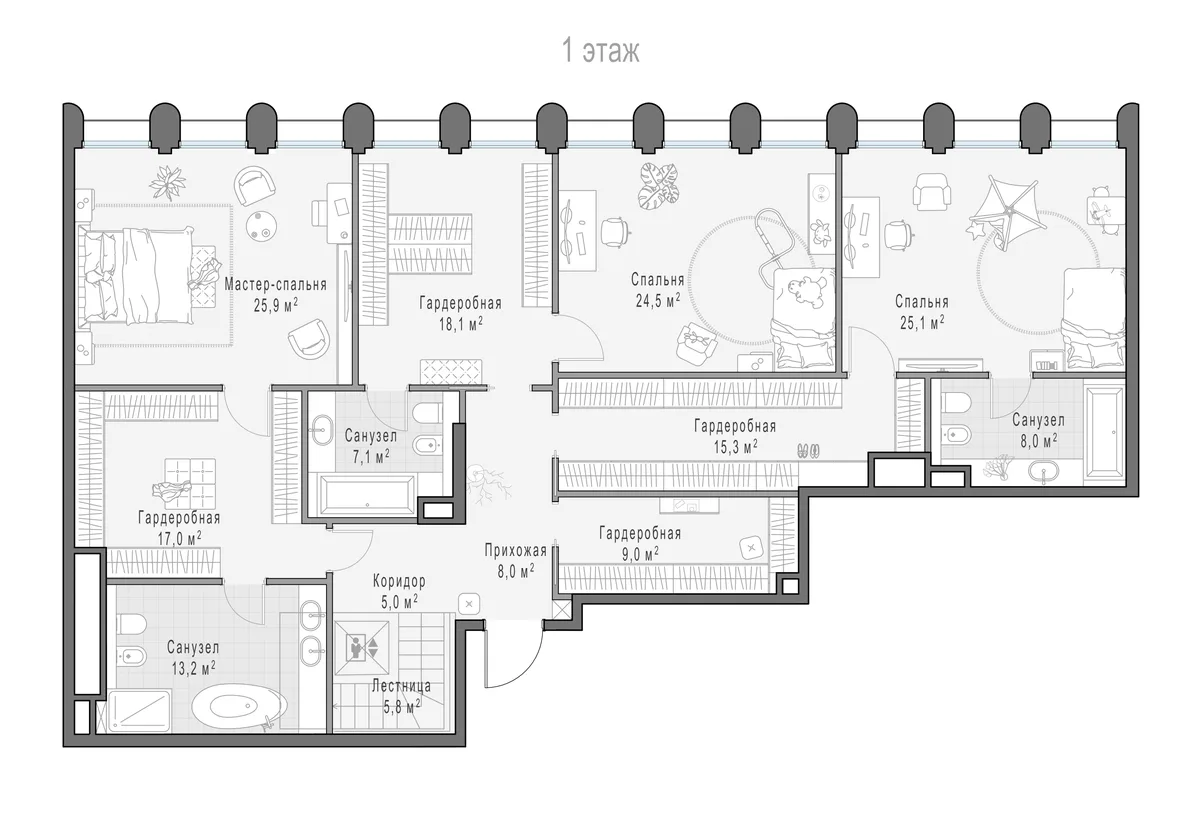 5-комнатный пентхаус 361,2 м² в ЖК «Фрунзенский» — планировки 8