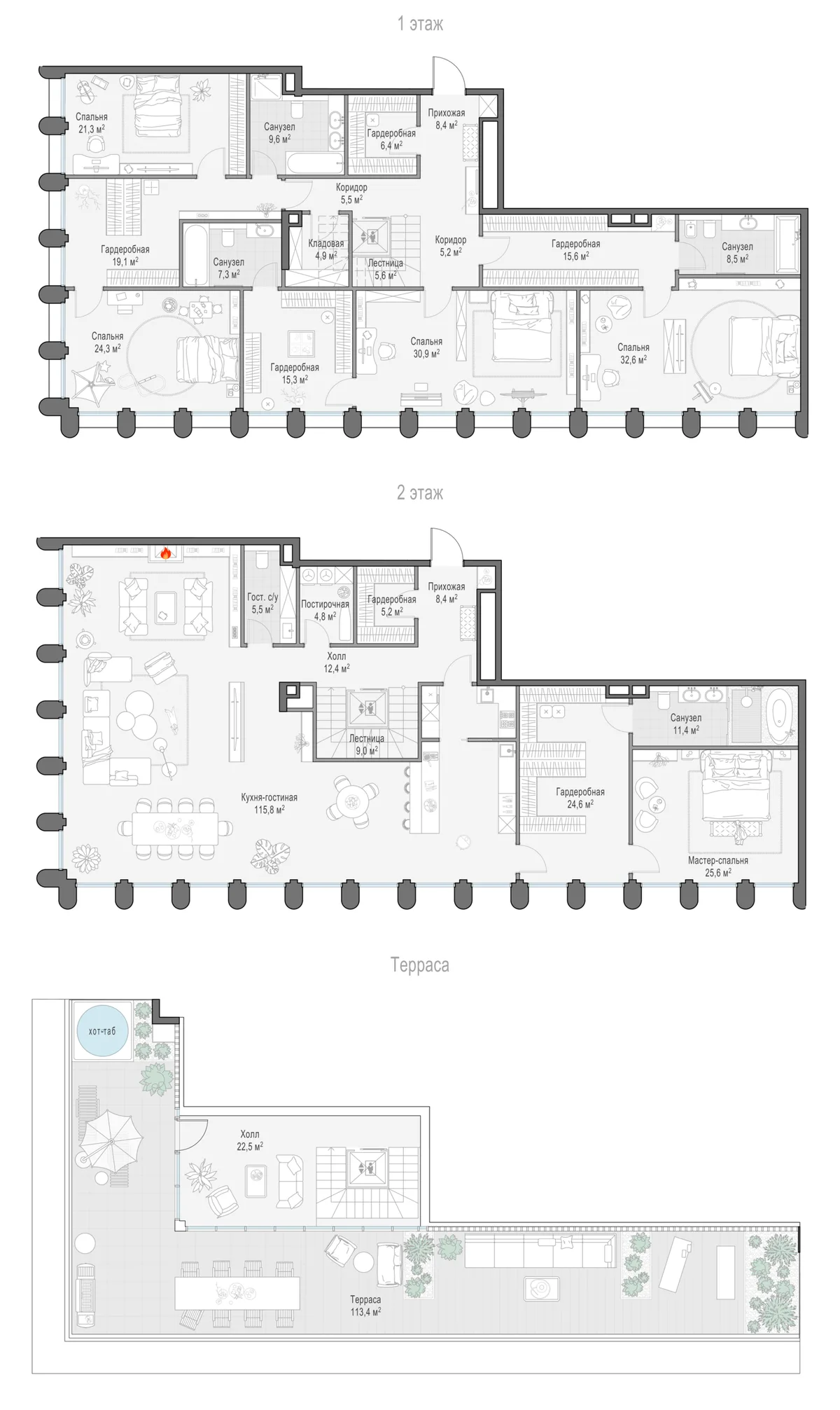 6-комнатный пентхаус 441,5 м² в ЖК «Фрунзенский» — планировки 4