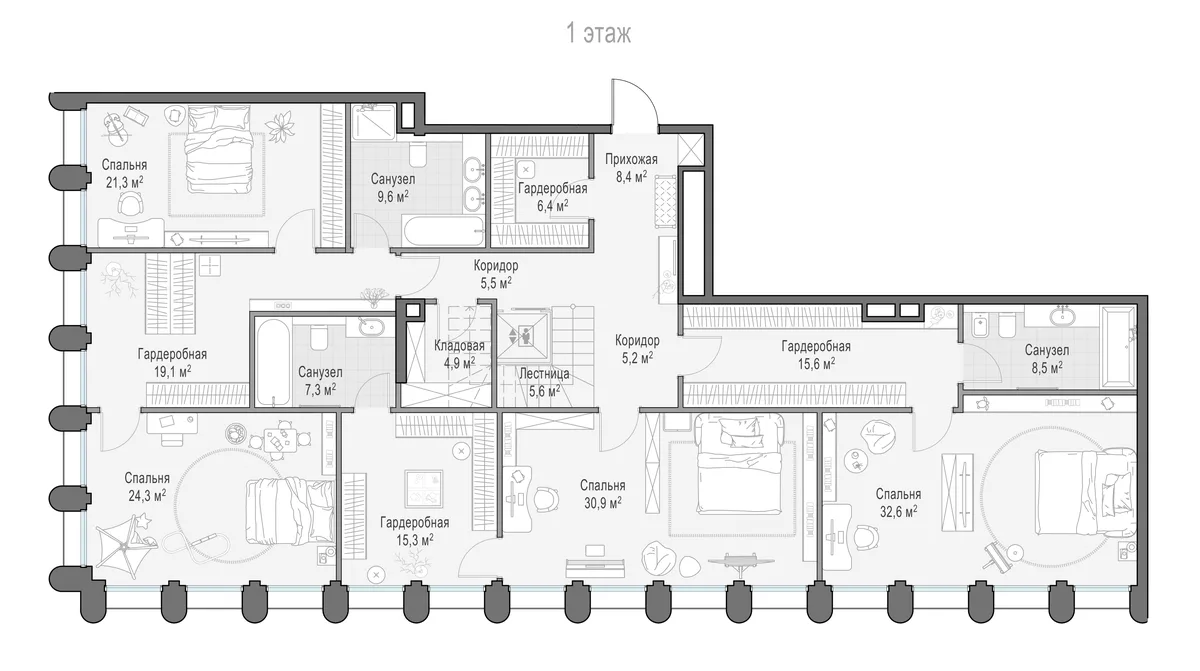 6-комнатный пентхаус 441,5 м² в ЖК «Фрунзенский» — планировки 6