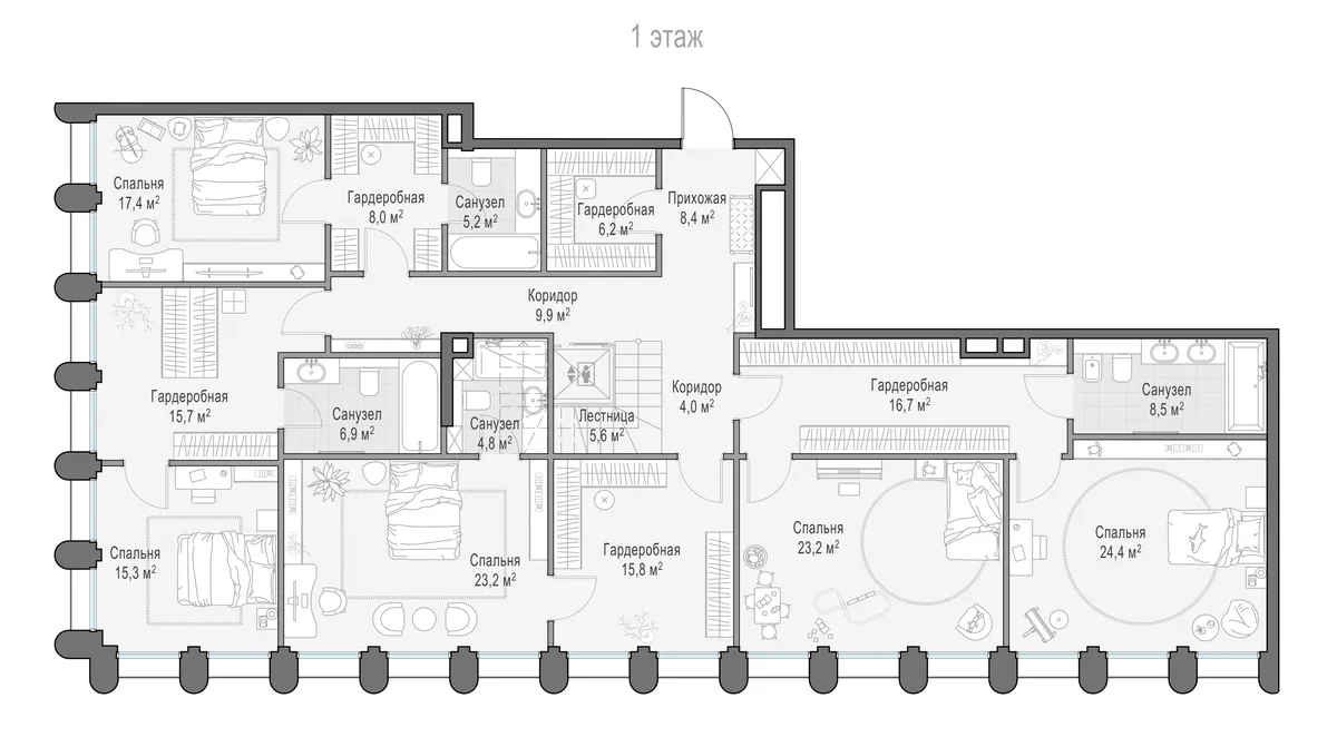 6-комнатный пентхаус 441,5 м² в ЖК «Фрунзенский» — планировки 9