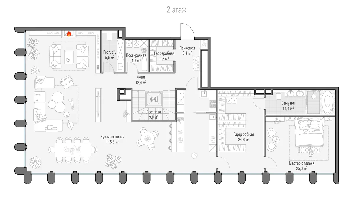 6-комнатный пентхаус 441,5 м² в ЖК «Фрунзенский» — планировки 10